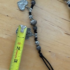 Vintage Signed MARCIE Beaded Pewter 3 Angels Cord Necklace Faith, Hope & Charity