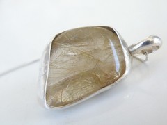 Artisan Sterling Silver 999 Modernist Natural Rutilated Quartz Pendant Necklace