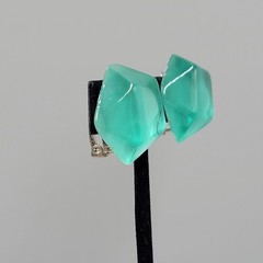 Vintage Teal Blue Translucent Resin Clip on Earrings Statement Drop 1 1/8″