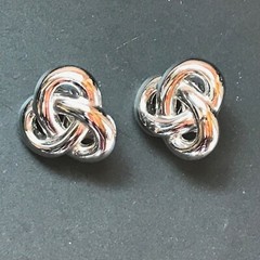 Estate Trifari Signed Silvertone Twist Knot Clip Earrings – marked on back of