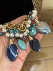 Vintage Statement Necklace Goldtone W Glass, Stones, Acrylic & Faux Pearls