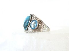 Vintage Sterling Silver 925 Large Turquoise Blue Topaz Unique Ring Size 9.5
