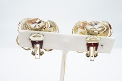 Vintage Clip On Earrings Gold Tone Rhinestone Flower V4