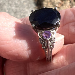 Lovely Chuck Clemency STS Sterling 925 Amethyst & Black Stone Ring Size 5.25