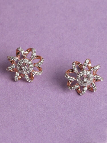 Floral Halo Stud Earrings For Girl 2.1 Ct Lab Created Diamond 14K Rose Gold Over