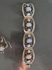 Sterling Pink Dragons Breath Fire Opal Foil Glass Taxco Mexico Bracelet Earrings
