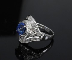 Vintage 3.0ct GIA Ceylon Blue Sapphire & 1.10ct Diamond Platinum Ring, Size 6