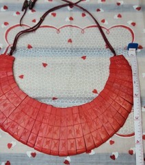 Vintage Carved Red Horn Tribal Bib Collar Necklace Artisan Statement