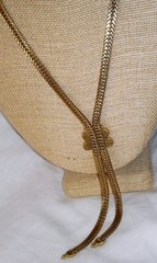 Vintage Signed Goldette Cameo Tassel Necklace Lariat Gold Plated Herringbone