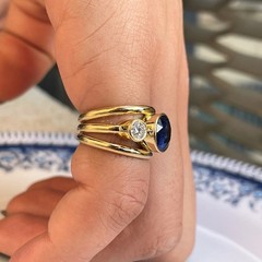 Celestial Genuine Oval Sapphire & Lab Created Diamond Engagement 925 Silver Ring