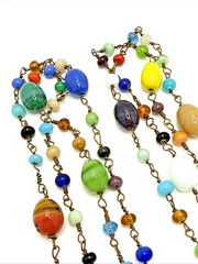 Vintage Venetian Lampwork Glass Bead Necklace Multicolor Swirl Long Boho 56″