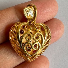 Natural Red Ruby Genuine with Cubic Zirconia ~ Gold-tone Plated Heart Pendant