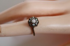 Vtg 10K Yellow Gold & Fire Opal Floral Cluster Ladies Estate Ring, 2.25g -S: 5.5