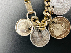 Vintage 15 RARE 1950’s Coin Charm Bracelet South Africa, India, Osterreich, Mex
