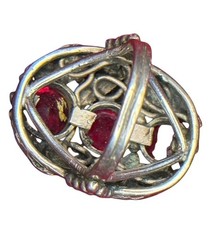 Rare Hobe Sterling 925 Ribbon Spray Earrings Brooch Ring Set Ruby Crystals w/Box