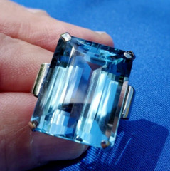 Original LONDON blue Topaz Deco Engagement Ring Vintage Statement 14K WHITE GOLD
