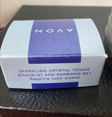 Vintage Avon Sparkling Crystal Tennis Bracelet and Earring Set In Original Box