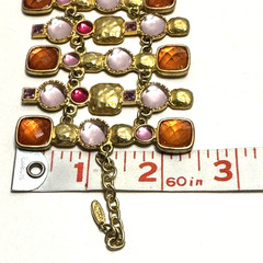 Vintage Signed VCLM Bracelet Gold Tone w/ Pink & Orange Stones 8″ Long 2.5″ Wide
