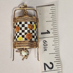 VINTAGE VERMEIL GOLD OVER SILVER ENAMEL ASIAN MEMENTO PENDANT – RARE – 1.5″