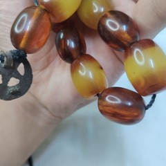 Vintage Style Amber Color Beaded Necklace Large Barrel Beads 128g Estate Jewelry