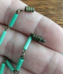 Antique Art Deco Czech Green And Tan Carved Glass Necklace 1920s