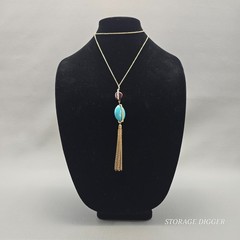 Vintage SHB Turquoise Howlite Tassel Pendant Gold Tone Chain Necklace 33″ Long