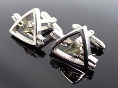 Vintage Swank Signed Geometric Triangle Cufflinks Silver Tone Mid Century