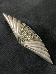 Vintage Marcasite Brooch Geometric Art Deco Revival 925 Sterling Silver 10.5g