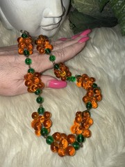Louis Rousselet Rare Gorgeous Gripoix Green & Amber Glass In 25 Inches Long! D5