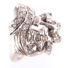 Vintage 1940’s 14k White Gold Single Round Diamond Star Style Ring .20ctw 4.7g
