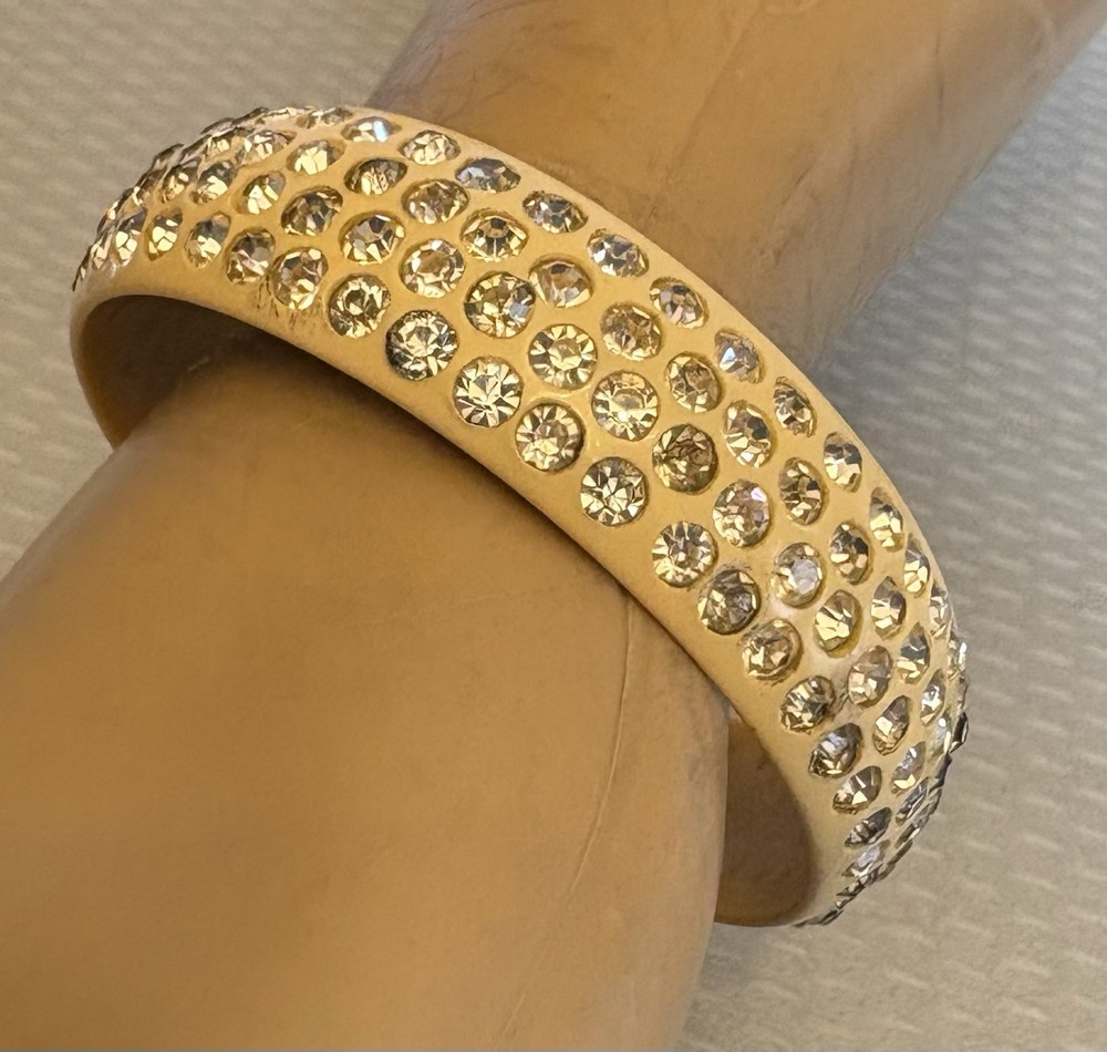 1920s Antique Celluloid Rhinestone Flapper Sparkle Bangle wide 4-row SMALL 6.5″