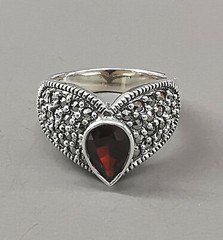 Sterling Silver Ring With Garnet And Markasite Gr.54 925 Silber 9927874-d