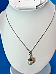 Carolee Necklace Silver Tone Chain Drop Faux Pearl With Rhinestones Signed
