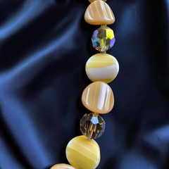 Vintage Lucite Flower Necklace Butterscotch Caramel AB Crystal Hidden Clasp 21″