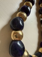 Vintage Chunky Bead Necklace Purple Stone Gold Tone Choker Heavy 15-16”