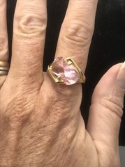 Vintage 18KT GE Gold Plated Pink Austrain Crystal Unique Cut Ring varied sizes