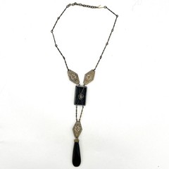 Antique 1920s Art Deco Black Filigree Drop Necklace-Elegant Flapper Lavalier