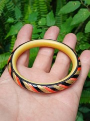 Vintage Art Deco Celluloid Bracelet Bangle Candy Striped Carved A Real Find!