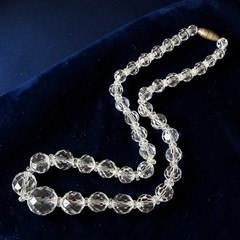 Crystal Necklace Vintage Glass Faceted Bead Strand Mid Century 15 Inch