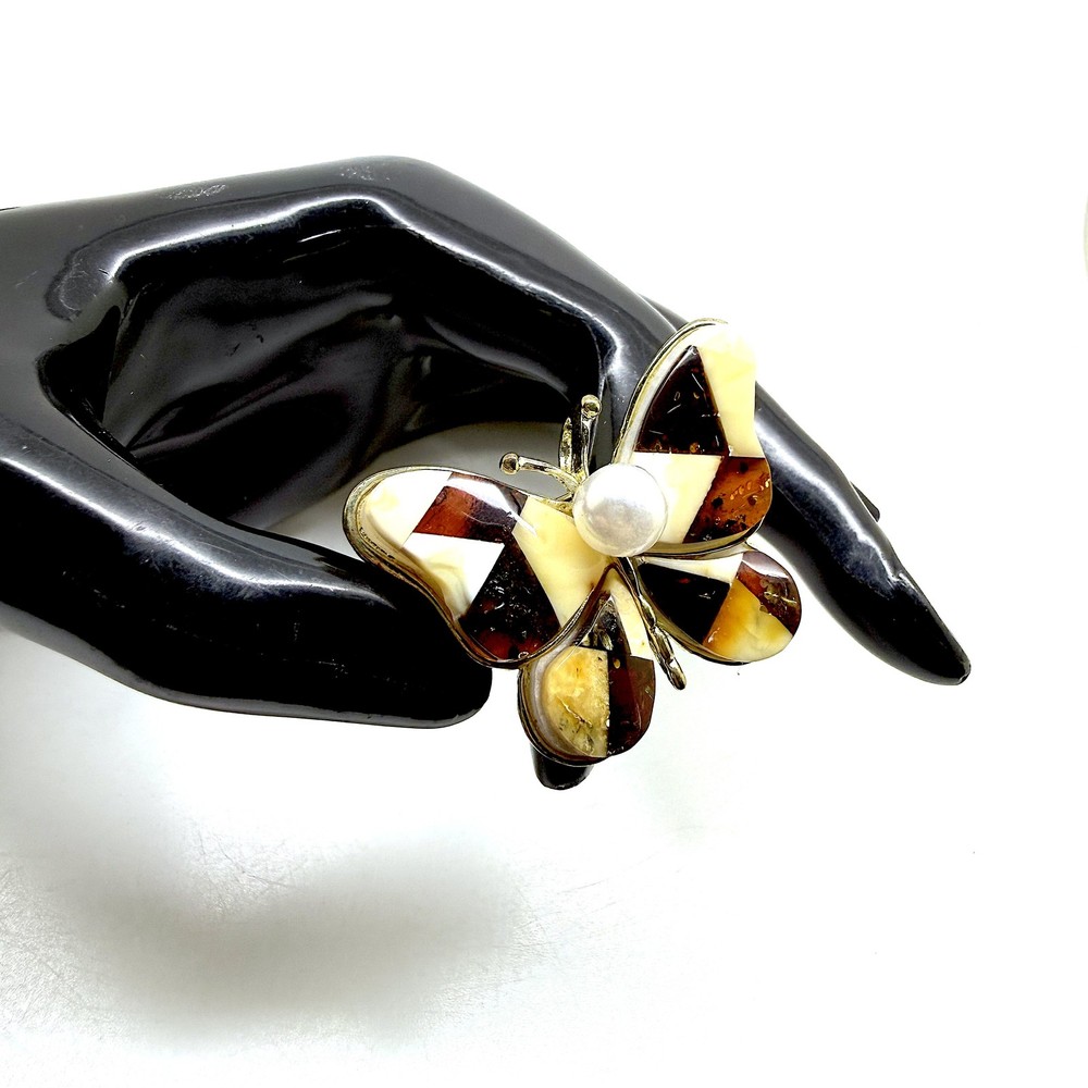 Unique multicolour Whole Stone natural Amber Pendant Brooch 9.3g