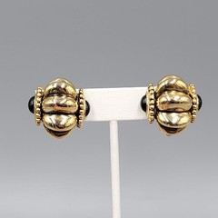 Vintage Clip on Earrings Gold Plated Black Side Accents Statement 1 in