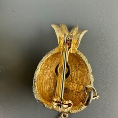 Vintage BSK Pineapple Brooch Double Pin Gold Tone Figural Connected 5″ Chain