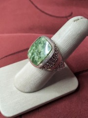 Statement Vintage Art Deco Style Sterling Silver Green Jade Ring Size 8.25