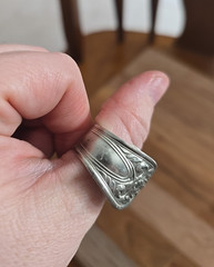 Vtg Rogers Silverware Engraved Textured Floral Pattern Adjustable Spoon Ring