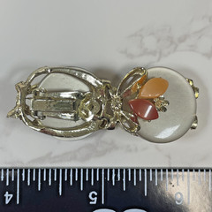 Vintage Thermoset Celluloid Cream Cabochons & Floral Bracelet & Clip on Earrings
