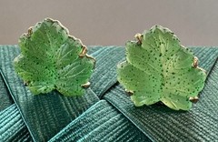 VTG Judy Lee Green Carved Lucite Leaf Bracelet & Clip Earrings Set Signed MCM