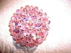 Vintage Beaded Cluster Brooch With Pink Crystal Glass & Plastic Beads KJ