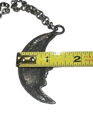 Vintage Crescent Man In The Moon Face Necklace Celestial Silver Metal Sparkle