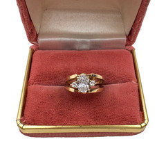 VICTORIAN ANTIQUE 10K SOLID GOLD FLIP RING S6.25 SYNTHETIC RED RUBY FAUX DIAMOND