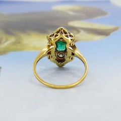 Vintage Style Edwardian Emerald and Lab Created Diamond Ring In 14k Gold Finish